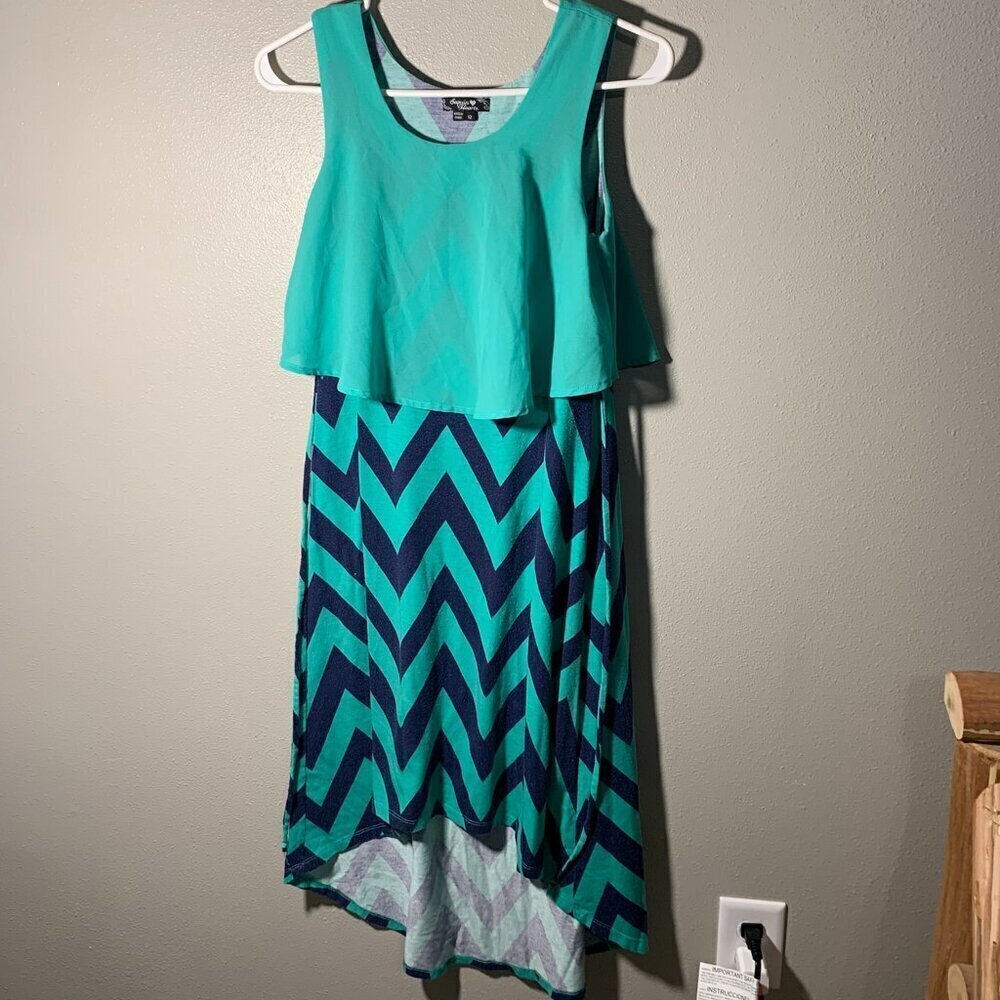 Sequin Hearts teal & navy chevron dress